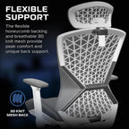 RESPAWN SPIRE Ergonomic Office Chair with Lumbar Support, Headrest, Adjustable Arms and Cooling Gel Seat Cushion, Comfy Breathable Mesh Seat for Home Office, High Back Reclining Gaming Chair - White