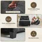WUTUTUEE 57.5" Oversized Chaise Lounge with Ottoman Indoor, Grey Reading Chair with Ottoman & Sofa Bed, Chenille Upholstered Comfy Sleeper Chair for Living Room, Bedroom, Office