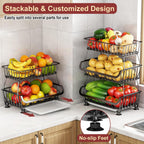 3-Tier Rolling Pantry Cart with Wheels, Stackable Wire Storage Floor Organizer for Kitchen Pantry Snack Shelves, Fruit Basket Stand, Vegetable Storage Rack for Food Snacks Onion Potato