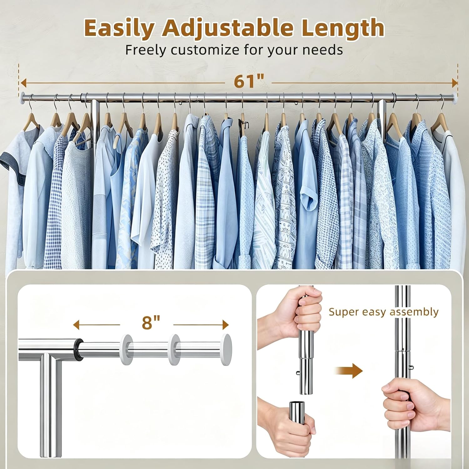 Simple Trending Heavy Duty Clothes Rack Load 450 LBS, Clothing Rack for Hanging Clothes, Garment Rack with Wheels & Shelves, for the Bedroom, Laundry Room