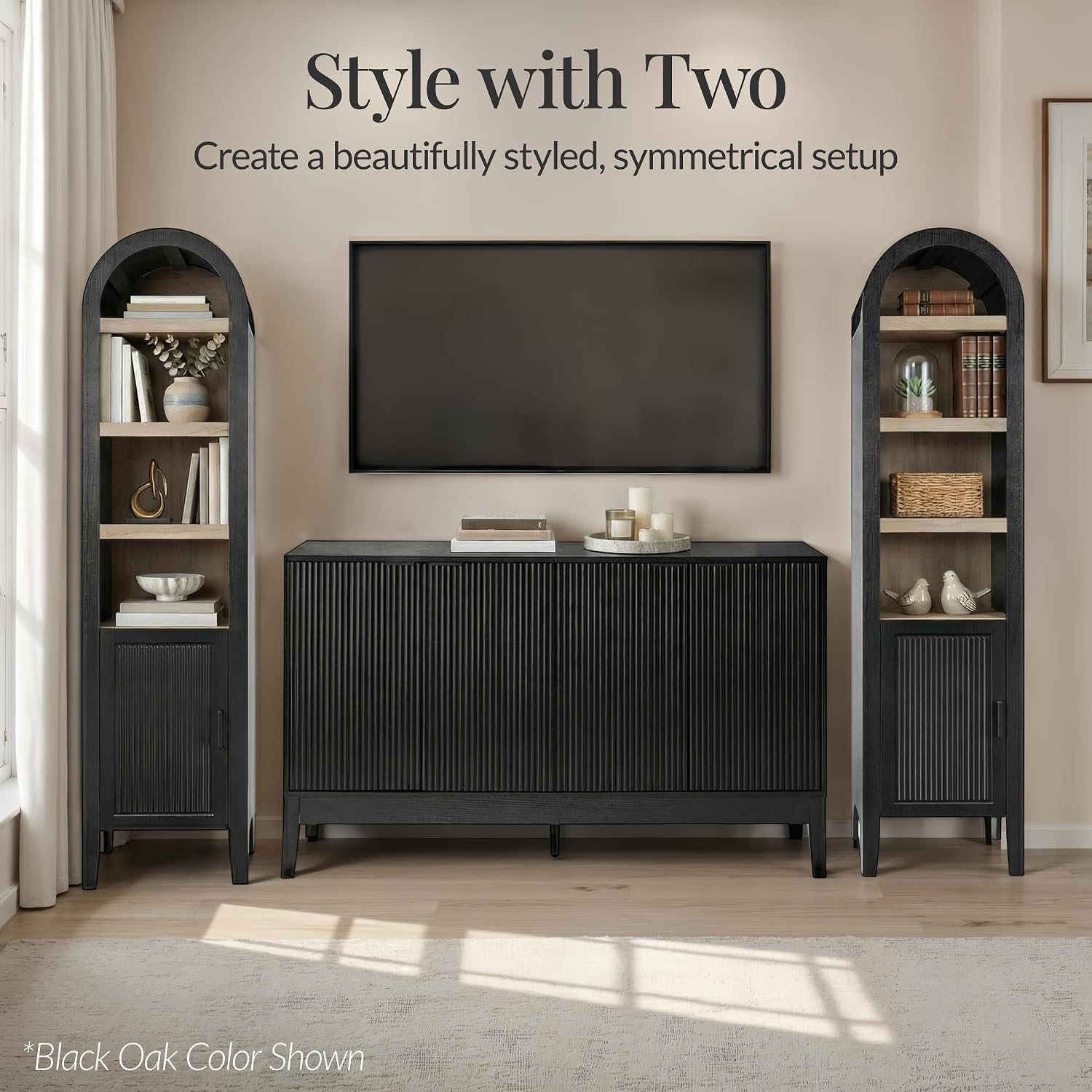Best Choice Products 72" Tall Narrow Arched Pantry Cabinet w/Reeded Door, 4-Tier Bookshelf, Armoire, Hutch, Bookcase, Storage Cabinet w/Adjustable Shelves, for Dining Room and Livingroom - Walnut