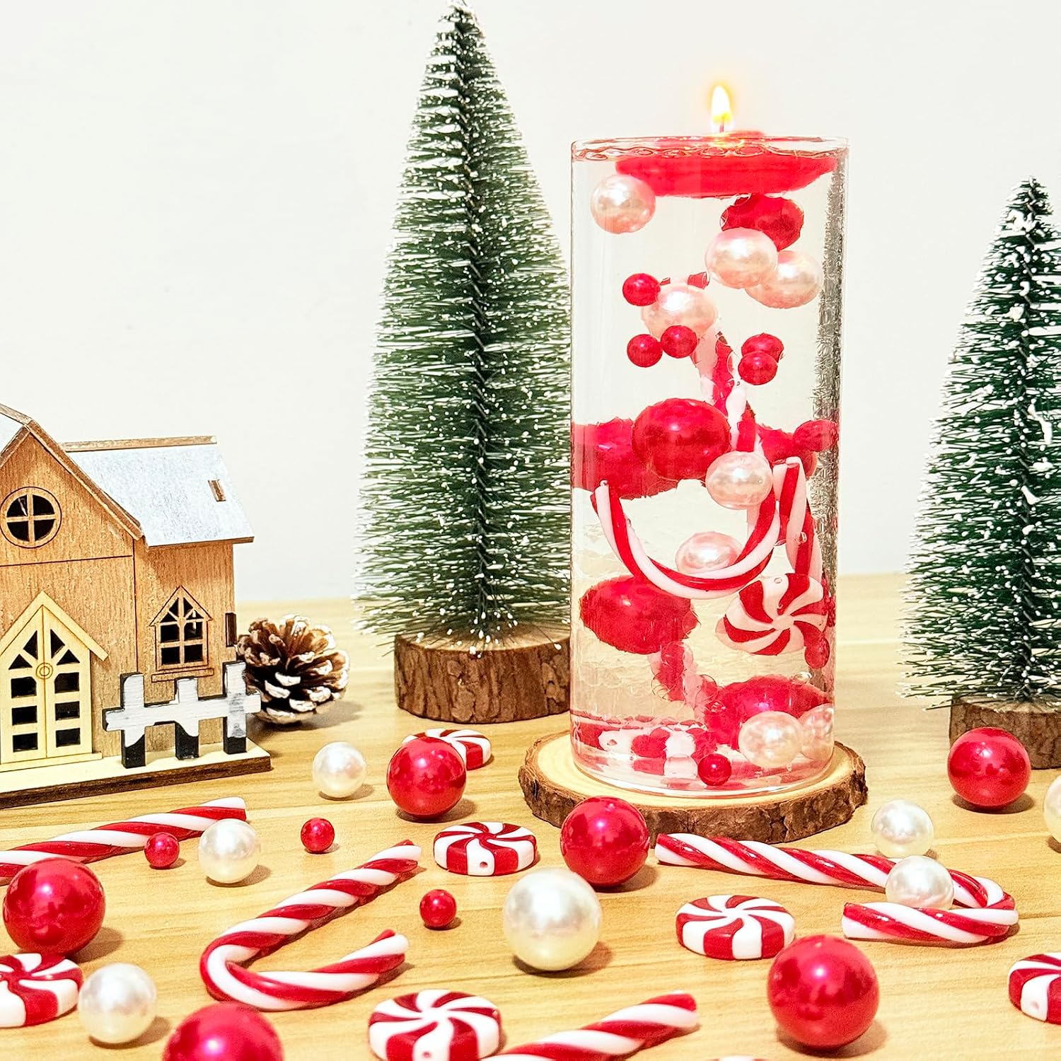 Christmas Vase Filler 10091 PCS Red White Vase Filler Beads Water Beads Candy Cane Christmas Vase Filler for Holiday Party Decor