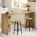 Tribesigns Bar Table, 63-Inch Counter Height Pub Table, Industrial Bar Height Table, Rectangular High Top Kitchen & Dining Counter Tables with Louvered Base for Narrow Space, Natural