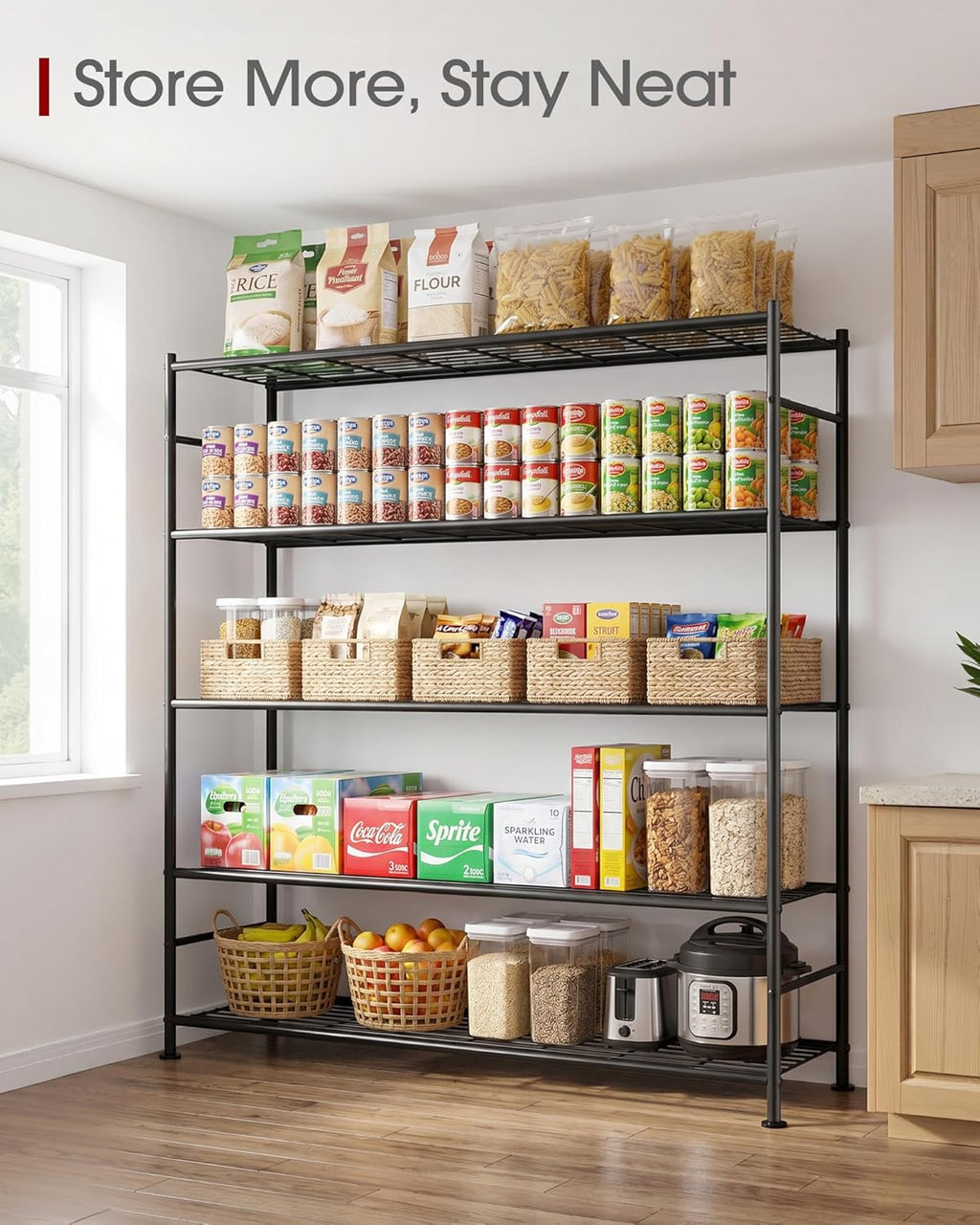 Sakugi Garage Shelving - 5-Tier Garage Shelving - Large Capacity Storage Shelves, Robust & Rustproof Metal Shelf Organizer for Garage, Pantry, Kitchen, 47.5" x 12.5" x 61.0", Black