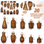 Inbagi 20 Pcs Glass Bud Vase Set - Dark Amber Small Flower Vases Bulk, Vintage Embossed Decorative Bottles for Wedding Valentine Home Table Centerpieces Decor