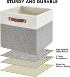 Bagnizer Collapsible Fabric Storage Cube Bins with 2 Reinforced PU Handles, Foldable Storage Organizer Baskets for Closet, Shelves, Living Room | 13"x13"x13", 4 Pack, Gray & White