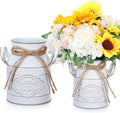 Roshtia 2 Pcs 6 Inch Metal Milk Can Jug Bulk Vintage Galvanized Milk Vase Rustic Farmhouse Flower Bucket French Shabby Chic Decor with Handle for Home Wedding Table Centerpiece (Retro White)