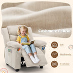 Korser Kids Recliner Chair, Push Back Toddler Recliners with Side Pockets, Child Recliner with Footrest, Cashmere Fabric Kid Chair for Girls Boys Kids Room, Children's Rooms (Beige)