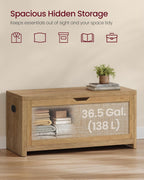 VASAGLE ELLAN Collection - Boho Storage Bench with Rattan Look, Storage Chest with Rounded Corners, Blanket Chest and Trunk with Seat for Bedroom Entryway, Natural Brown ULSB503KC01