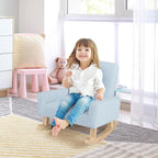 Honey Joy Toddler Rocking Chair, Kids Rocker with Solid Wood Legs & Linen Fabric, Anti-Tipping Design, Toddler Couch for Kids Room, Playroom, Nursery, Bedroom (Blue)