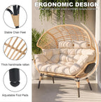 Double Egg Chair with Cup Holder Outdoor Indoor,2 Person Oversized Wicker Lounge Chair with 8” Thicken Cushions & Rain Cover 700lbs for Patio Balcony Porch Living Room