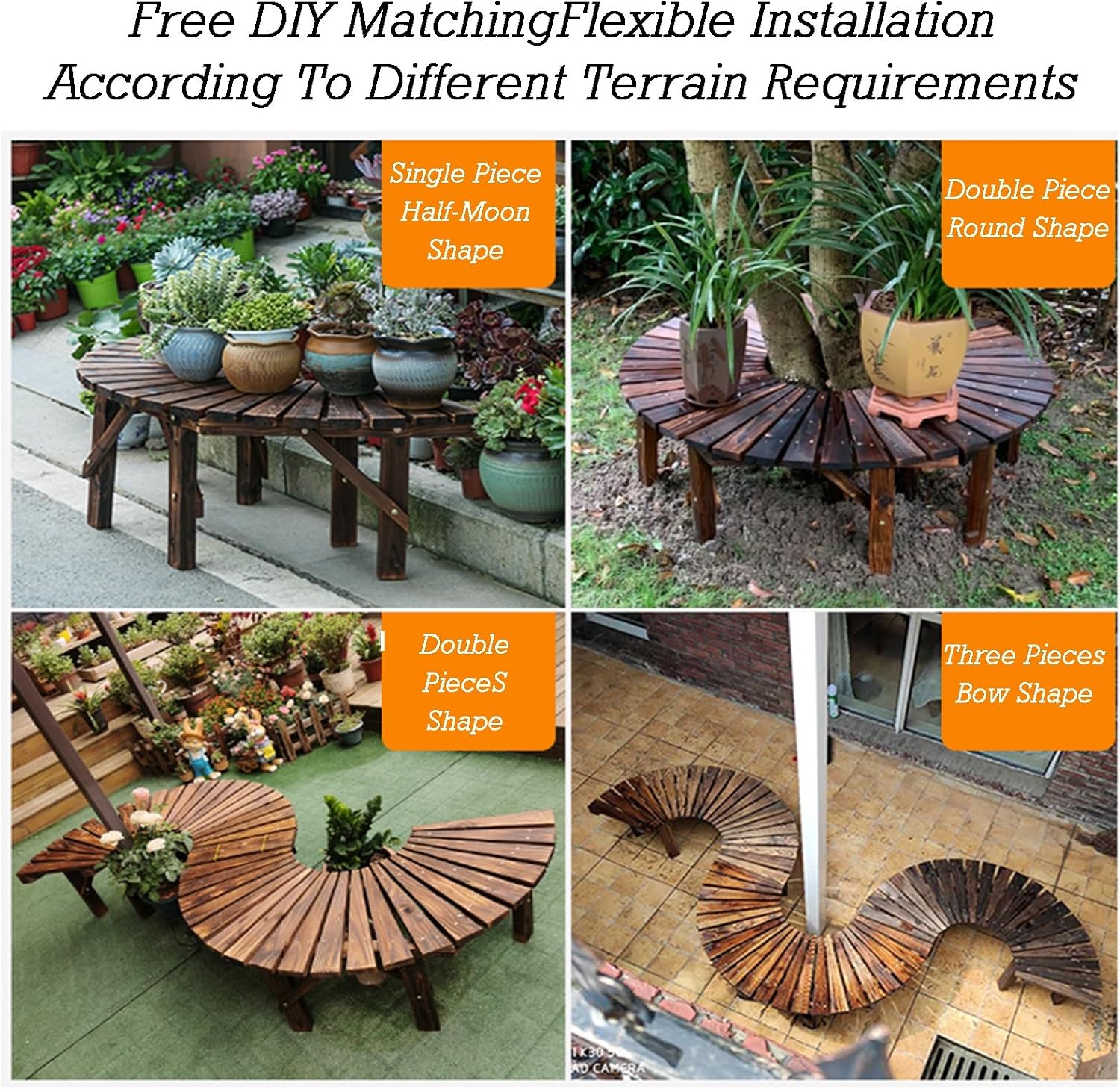 Wooden Curved Benches,Tree Bench Wrap Around Semi Circle Park Tree Bench Seat,for Yard/Porch/Lawn/Patio