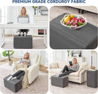 Rectangular Stuffed Pouf Ottoman Foot Rest, Corduroy Floor Pouf with Foam Chunk Filling, Multi-Functional Footstool Ottoman for Living Room, Hassocks and Ottomans for Couch, Chair, Dark Grey