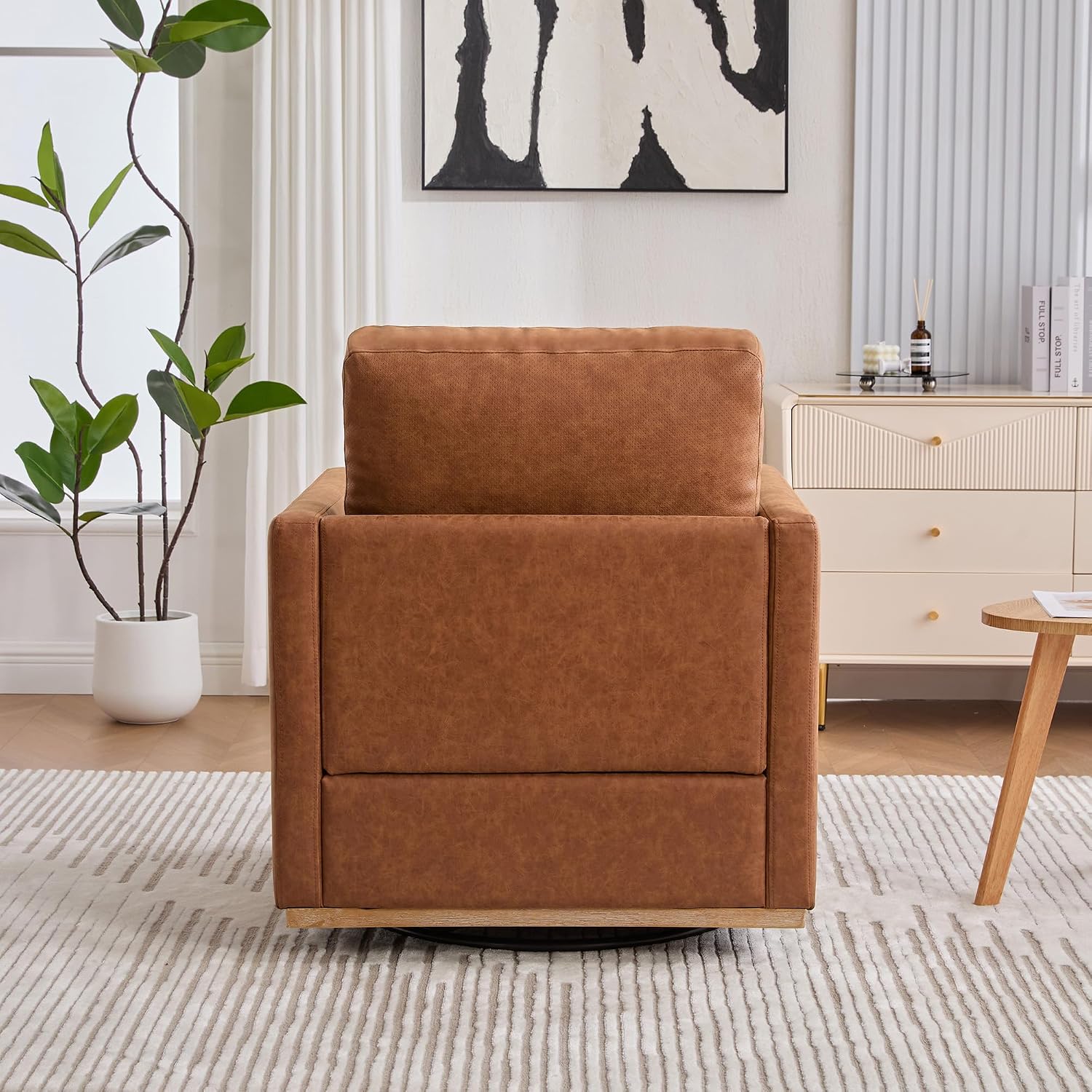 Swivel Accent Chair, 30.7" W Upholstered Square Club Sofa, 360 Degree Rotating Comfortable Lounge Armchair for Living Room, Bedroom, Apartment, Nursery (Brown)