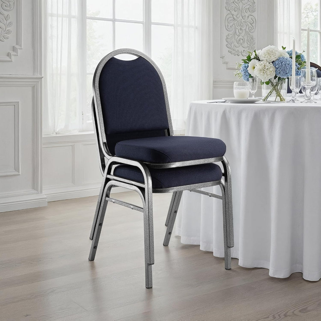 OEF Furnishings OEF9254-SV/2 Commercial-Grade Dome Back Banquet Stack Chair (Blue Fabric, Silver Powder-Coated Frame, 2-Pack)