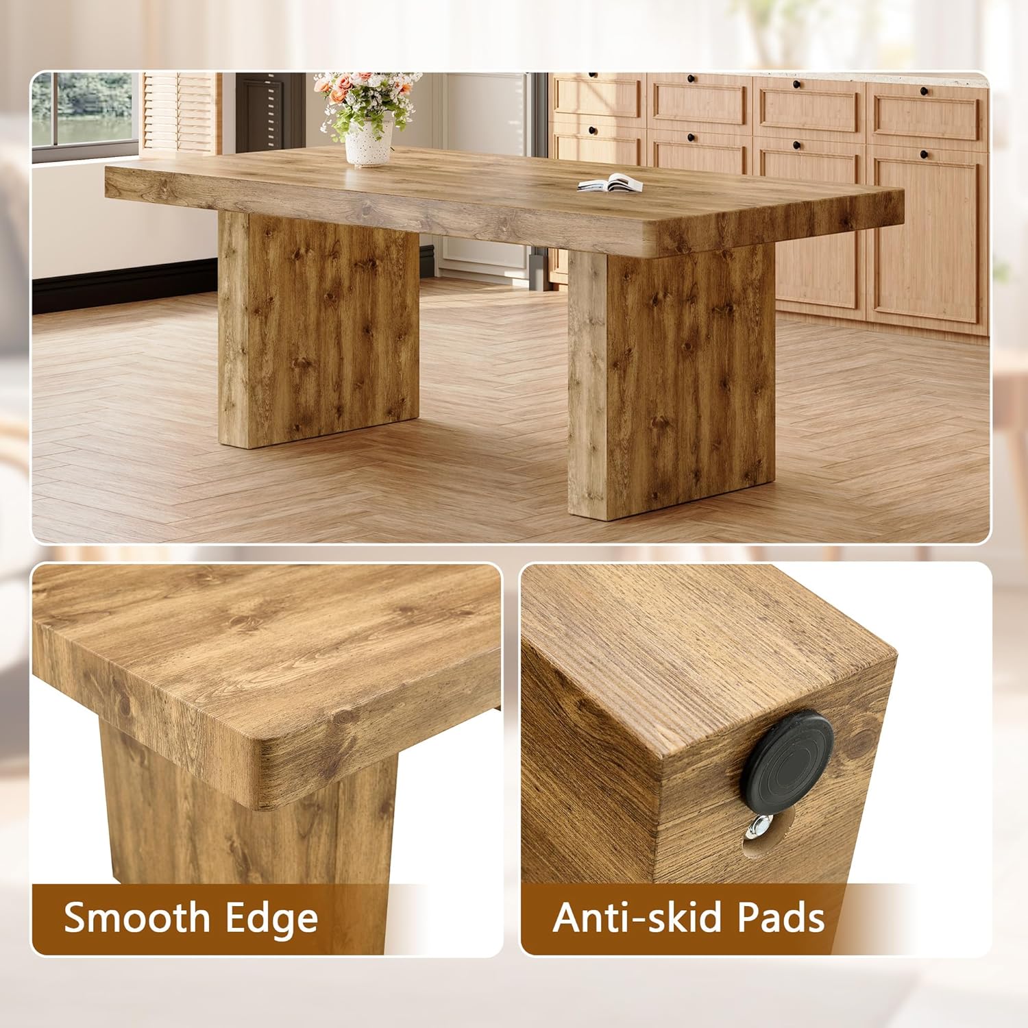 Ebullient 79" Farmhouse Dining Table for 6-10, Rustic Wooden Kitchen Table with Thick Tabletop, Heavy Duty Large Rectangular Dining Table for Dining Room & Kitchen