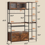 67 in Tall Bakers Rack with Power Outlet & LED Light, Coffee Bar Cabinet with 2 Cabinets, 47.2 in Kitchen Microwave Stand with Shelves Glass Holder and Wine Basket, Mesh Shelves Drainage net