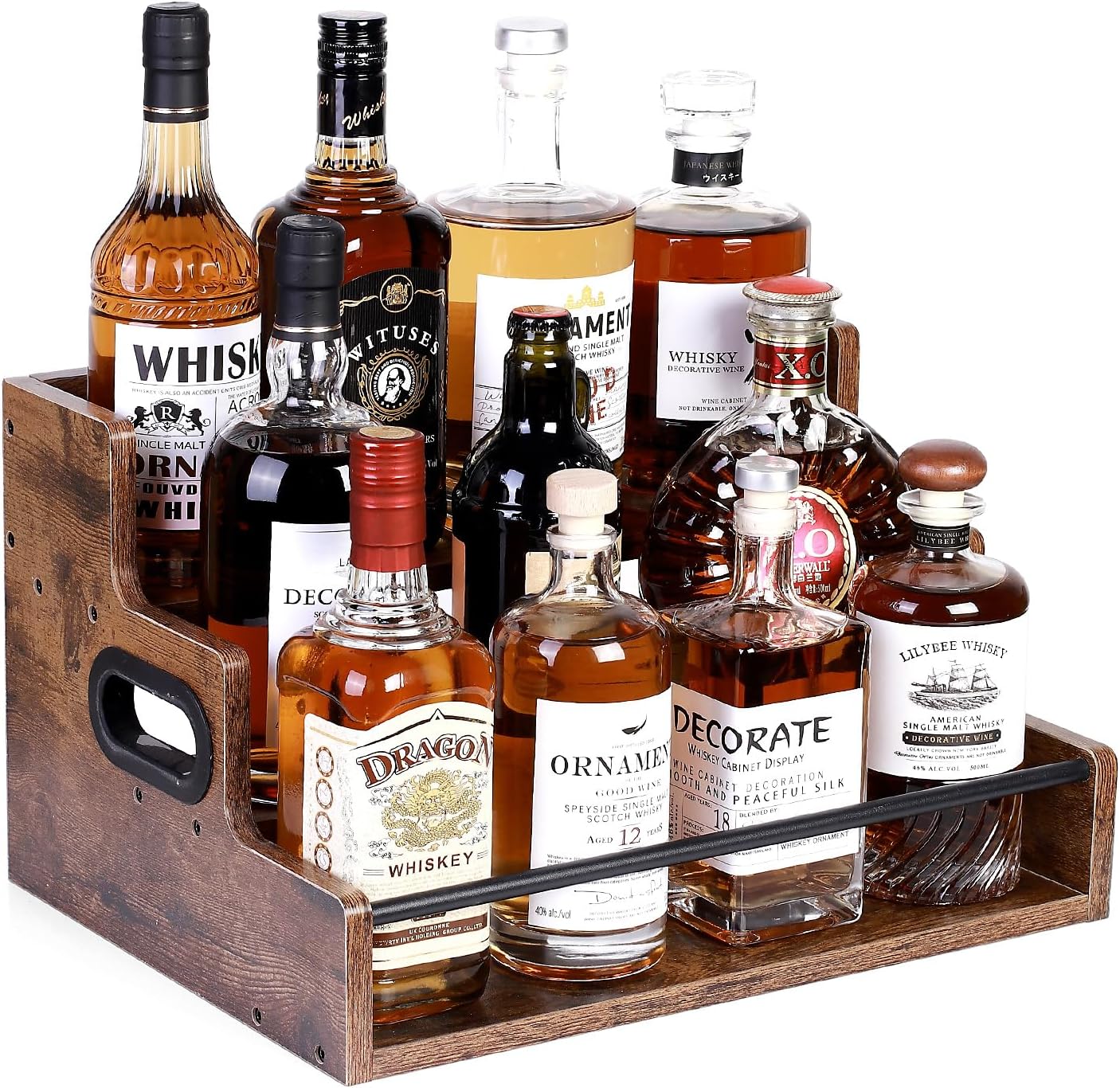 Bottle Display Shelf, Coffee Syrup Rack Organizer, 3 Step Countertop Liquor Wine Rack, mini bar,Liquor Cabinet, Home Retro Bar Shelf Stand for Liquor Whiskey, Spirits (3 Tier)