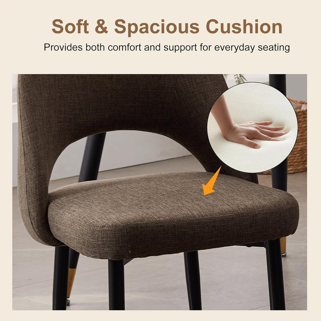 Modern Dining Chairs, Fabric Upholstered Accent Kitchen Chairs with Comfy Padded Seat & Sturdy Metal Legs, Side Farmhouse Chairs for Dining Room, Living Room, Restaurant (Mossy Taupe, Set of 6)