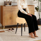 Teddy Velvet Vanity Stool, Upholstered Makeup Chair with Sturdy Metal Legs, Soft Padded Ottoman Footrest, Modern Accent Stool for Bedroom, Living Room, Entryway (Camel, 17.7in H)