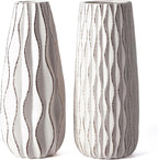 VICTOR & TERESA Ceramic Vase for Flowers, 10'' Set of 2 Decorative White Vases for Home Decor, Farmhouse Vases for Pampas Grass, Table, Mantel, Living Room, Shelf, Centerpieces, Gifts for Mom