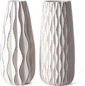 VICTOR & TERESA Ceramic Vase for Flowers, 8'' Set of 2 Decorative White Vases for Home Decor, Farmhouse Vases for Pampas Grass, Table, Mantel, Living Room, Shelf, Centerpieces, Gifts for Mom