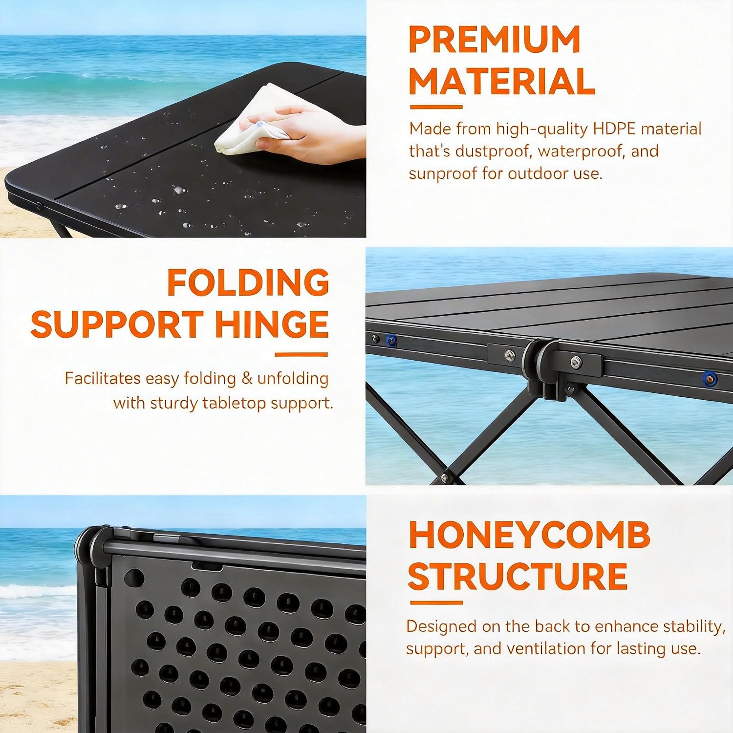 DWVO 48" Round Folding Table Black Heavy Duty Plastic Outdoor Indoor Portable Banquet Card Table with Thick Top and Strong Steel Frame for Picnic Camping Party Event Hosting Solutions