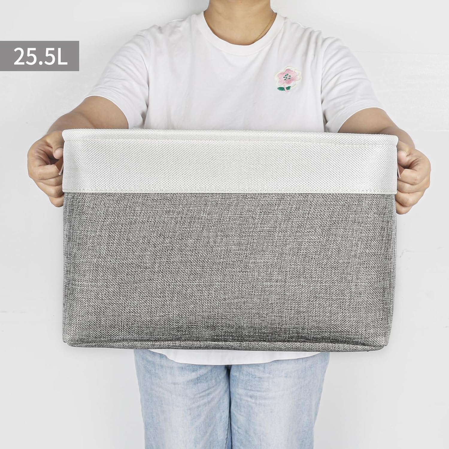 Bagnizer Storage Bins Large Fabric Storage Baskets for Shelves 3 Pack, Decorative Linen Closet Baskets with Handles for Organizing, Shelf, Clothes, Home, Office, 15x11x9.5Inches (Grey&White)