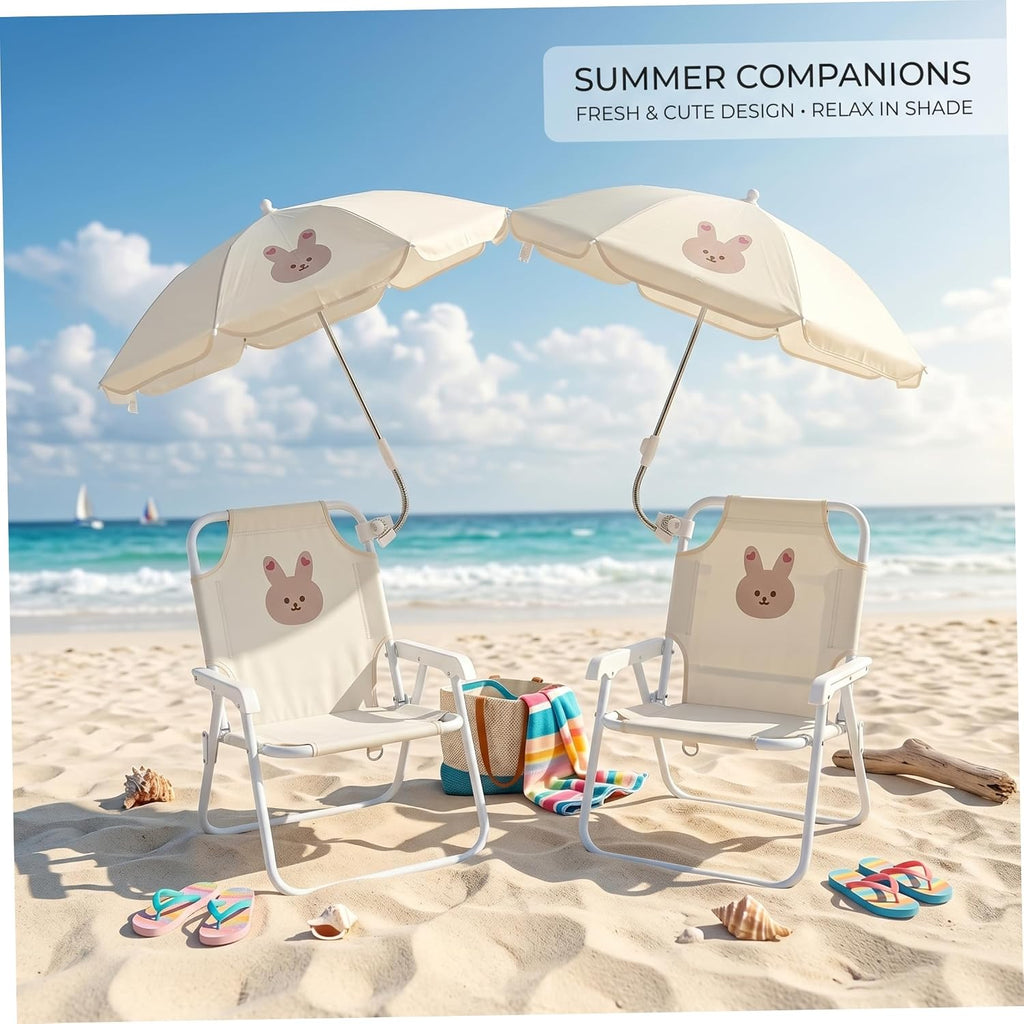 Kids Beach Chair with Umbrella, Foldable Toddler Lawn Chair with Sun Shade for Beach/Pool/Camping/Fishing, Bunny..