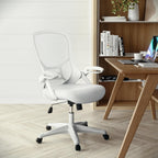 EMMA + OLIVER High Back White Mesh Ergonomic Swivel Office Chair with White Frame and Flip-up Arms
