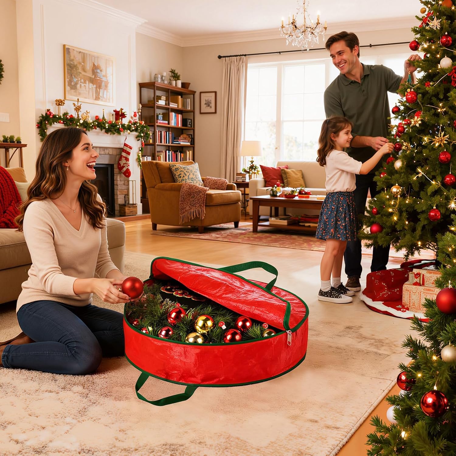 DeckTheHalls Christmas Wreath Storage Container, 2-PACK Waterproof Christmas Storage with Secure Zipper, Reinforced Carry Handles, Year-Round Protection for Christmas Garland & Holiday Decor (30 Inch)