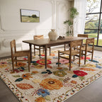 8x10 Area Rugs for Living Room: Washable Rug Non Slip Low Pile Soft Faux Wool Non Shedding Distressed Vintage Floral Large Area Rugs for Bedroom Dining Room Nursery Under Table Farmhouse Home Office