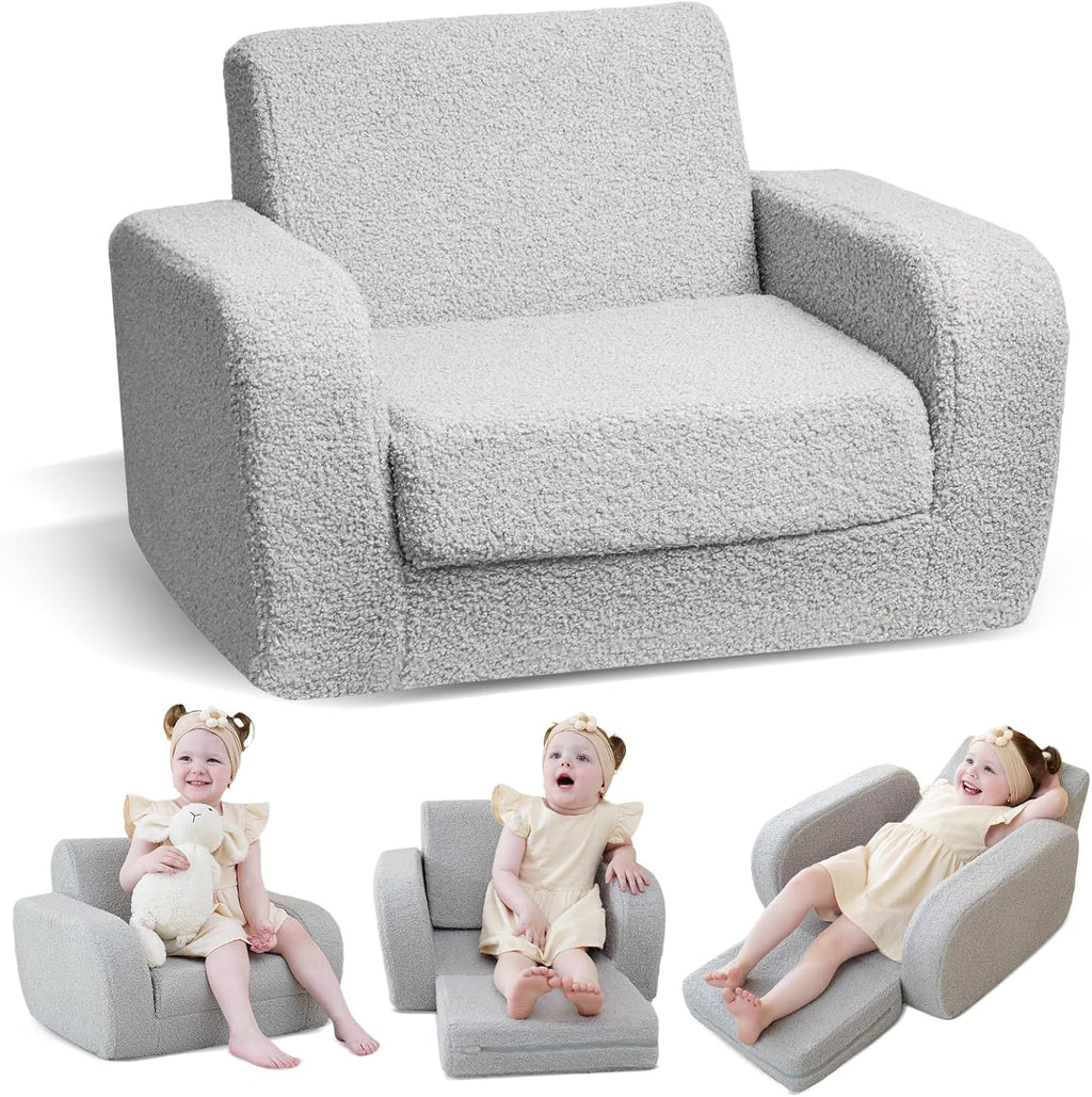 KidBloom 3-in-1 Toddler Couch, Toddler Chairs Comfy 2-3 Years Old, Kids Couch Bed Fold Out, Gifts for 2 3 Year Old Girls Boys