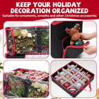 2-in-1 Christmas Ornament Storage Box & Xmas Figurine Container with Dual Zipper Closure Adjustable Dividers and Removable Trays Premium Christmas Ornament Storage Containerd(Black)