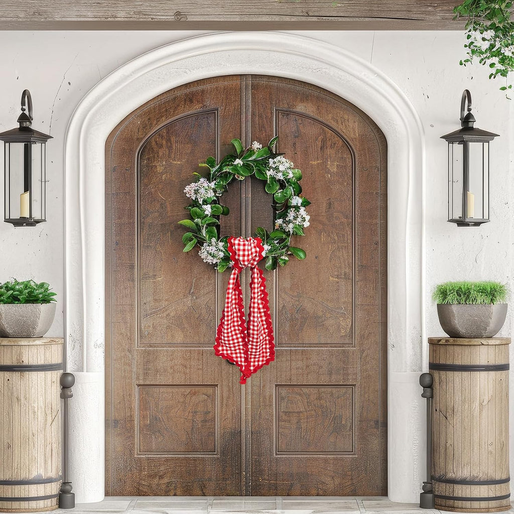 Wreath Sash for Front Door Red White Buffalo Plaid Cotton Wreath Satin Sash Garland Ribbon Accessories for Wreaths Yard Doorway Indoor Outdoor Bow Bridal Shower Home Decor,5.11 x 54.33