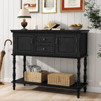 ARTPOWER Console Table with 2 Drawers, Retro Entryway Table with 2 Door Cabinets and Open Storage Shelf, Narrow Long Behind Couch Sofa Table for Living Room, Foyer, Hallway, Black