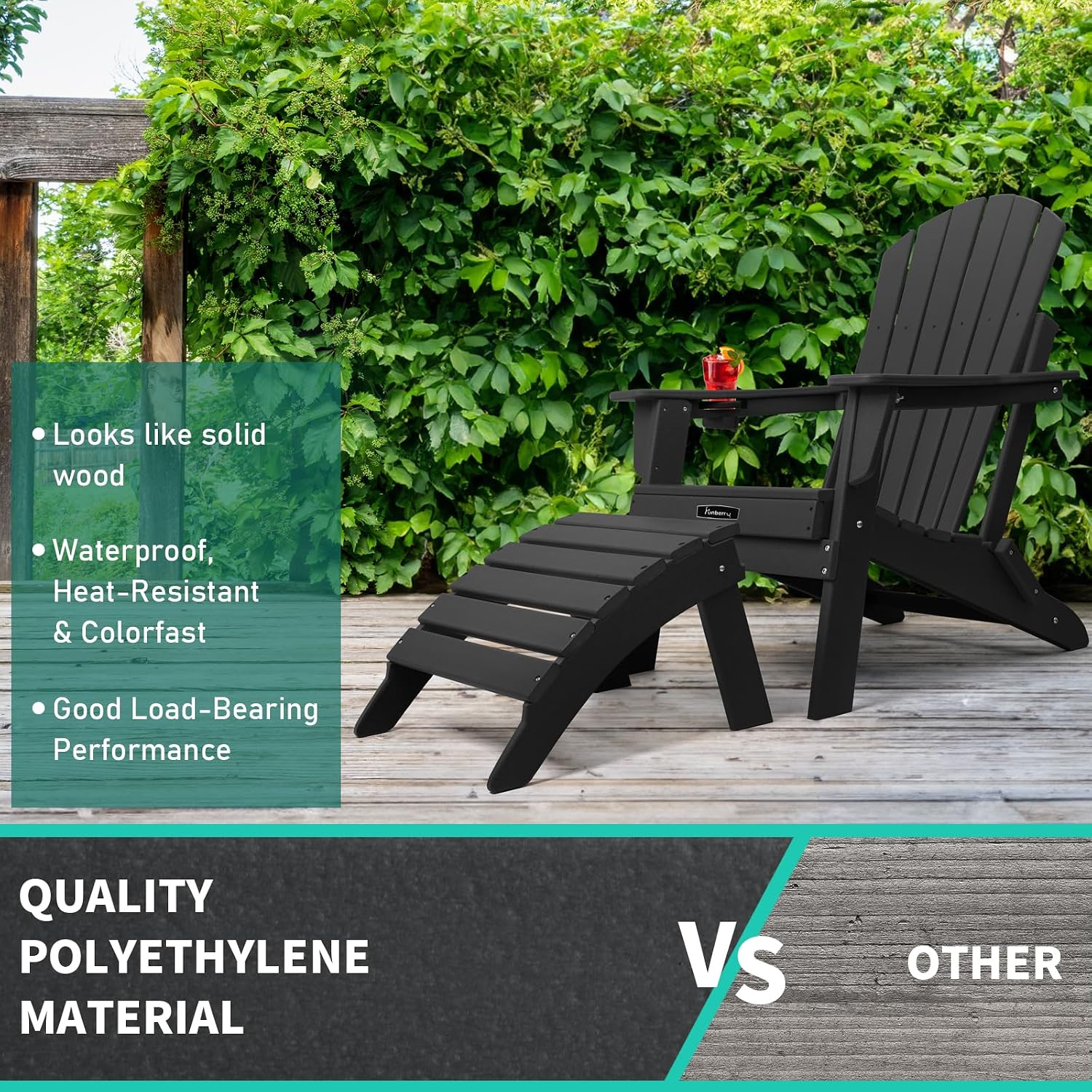 FUNBERRY Folding Adirondack Ottoman Set of 2, HDPE All Weather Outdoor Foot Rest, Easy Storage Patio Footstool, Ottomans and Footstools for Outside