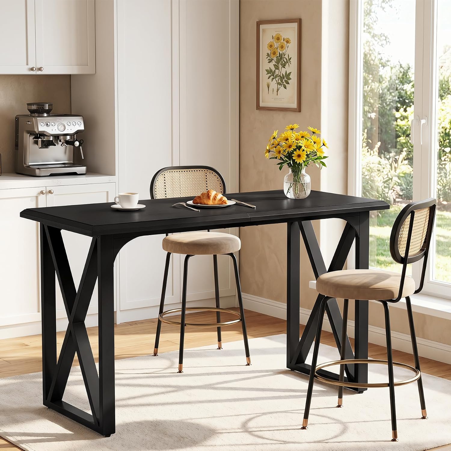 Tribesigns 55-Inch Bar Table, Industrial Counter Height Table with Sturdy Metal X-Frame Legs, Rectangular High Top Pub Table for Small Spaces, Dining Room, Kitchen, Home Bar (Black)