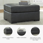 Signature Design by Ashley Brindley Pier Oversized Accent Ottoman, Fully Assembled Rectangular Tufted Footrest, Black Leather and Faux Leather Upholstery, Contemporary Living Room Seating, Fog