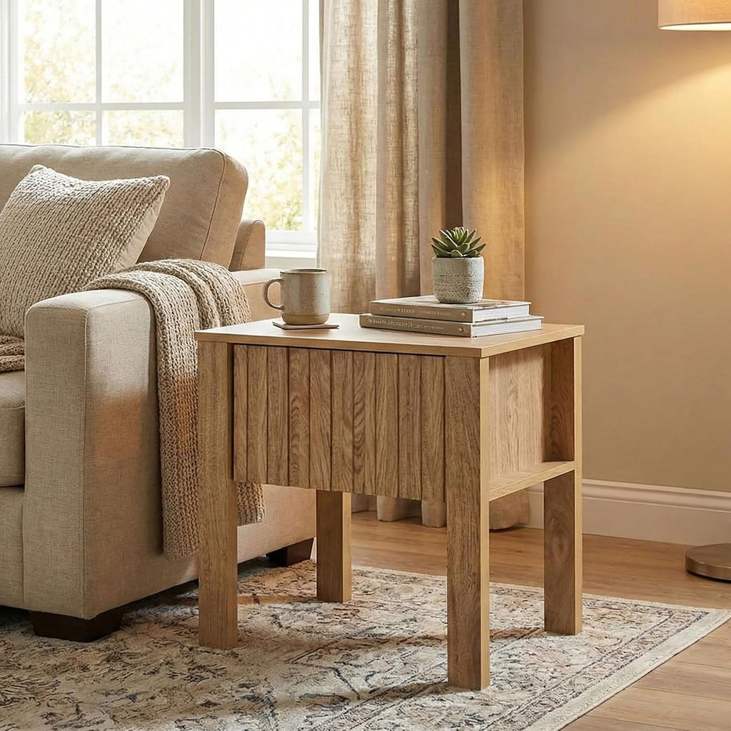 New Classic Furniture Thayer Wood 1-Drawer End Table/Bedside Table in Natural