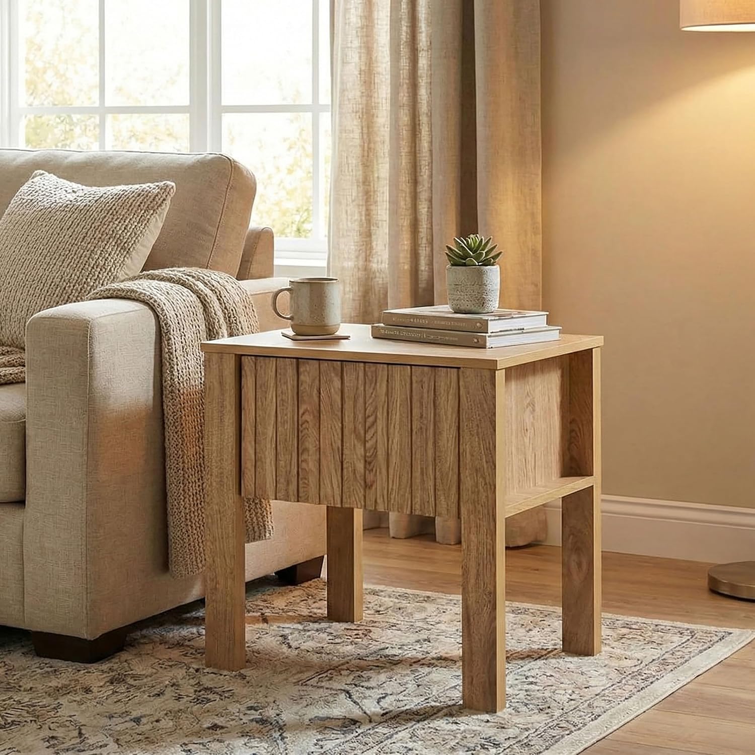 New Classic Furniture Thayer Wood 1-Drawer End Table/Bedside Table in Natural