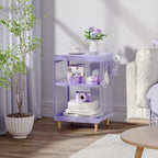 SYKIARIOL Kids Nightstand for Girls, 3-Tier Storage Shelf, Purple | Metal Bedside Table with 4 Hooks & Hanging Basket, Toddler Night Stand for Bedroom