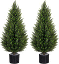 Artificial Cedar Trees 3FT Faux Cedar Topiary Evergreen Plants UV Resistant Outdoor Indoor Fake Cypress Pine Trees with Planter for Front Porch Entryway Patio Garden Home Decor Set of 2