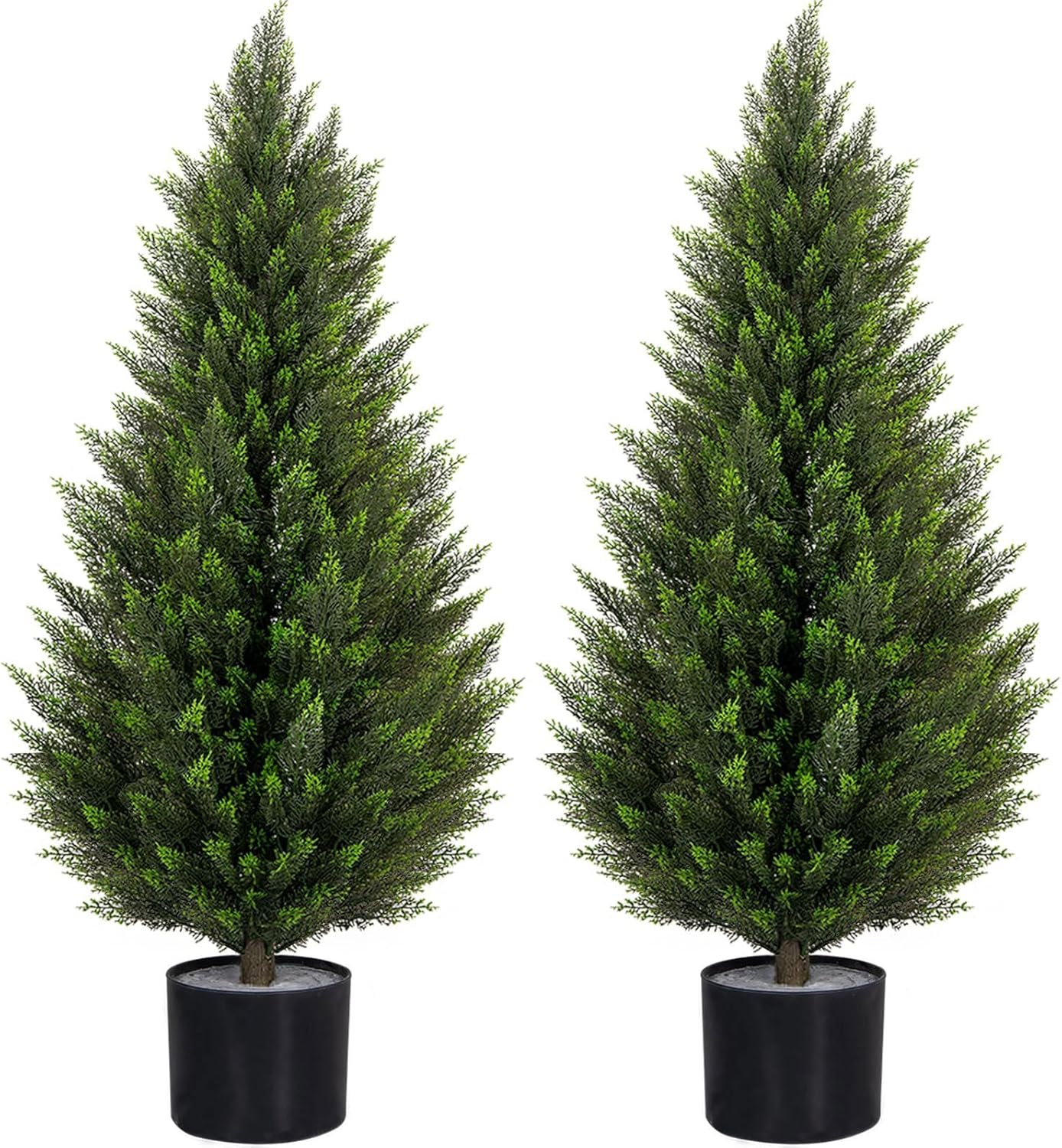 Artificial Cedar Trees 3FT Faux Cedar Topiary Evergreen Plants UV Resistant Outdoor Indoor Fake Cypress Pine Trees with Planter for Front Porch Entryway Patio Garden Home Decor Set of 2