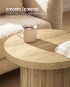 VASAGLE Round Side Table, Tambour End Table, Mid Century Modern Nightstand, Easy Assembly, for Small Spaces, Living Room, Bedroom, Home Office, 17.7 x 19.7 Inches, Natural Brown ULET295K101