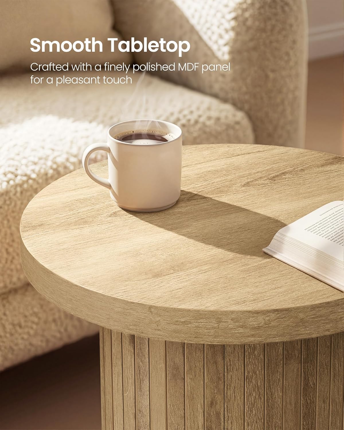 VASAGLE Round Side Table, Tambour End Table, Mid Century Modern Nightstand, Easy Assembly, for Small Spaces, Living Room, Bedroom, Home Office, 17.7 x 19.7 Inches, Natural Brown ULET295K101