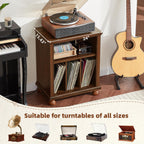 Joaxswe Record Player Stand with Charging Station Up to 200 Albums, 24" Wide Mid-Century Record Player Table with Vinyl Record Storage,Large Wood Turntable Stand Dispaly Cabinet for Living Room,Brown