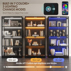 Airynee Display Cabinet with Glass Doors, 4-Tier Curio Cabinet with 7 Vibrant 3 Color Dynamic Lighting Modes, HD Glass Display Case with Human Body Sensor, Bookcase, Storage Cabinets