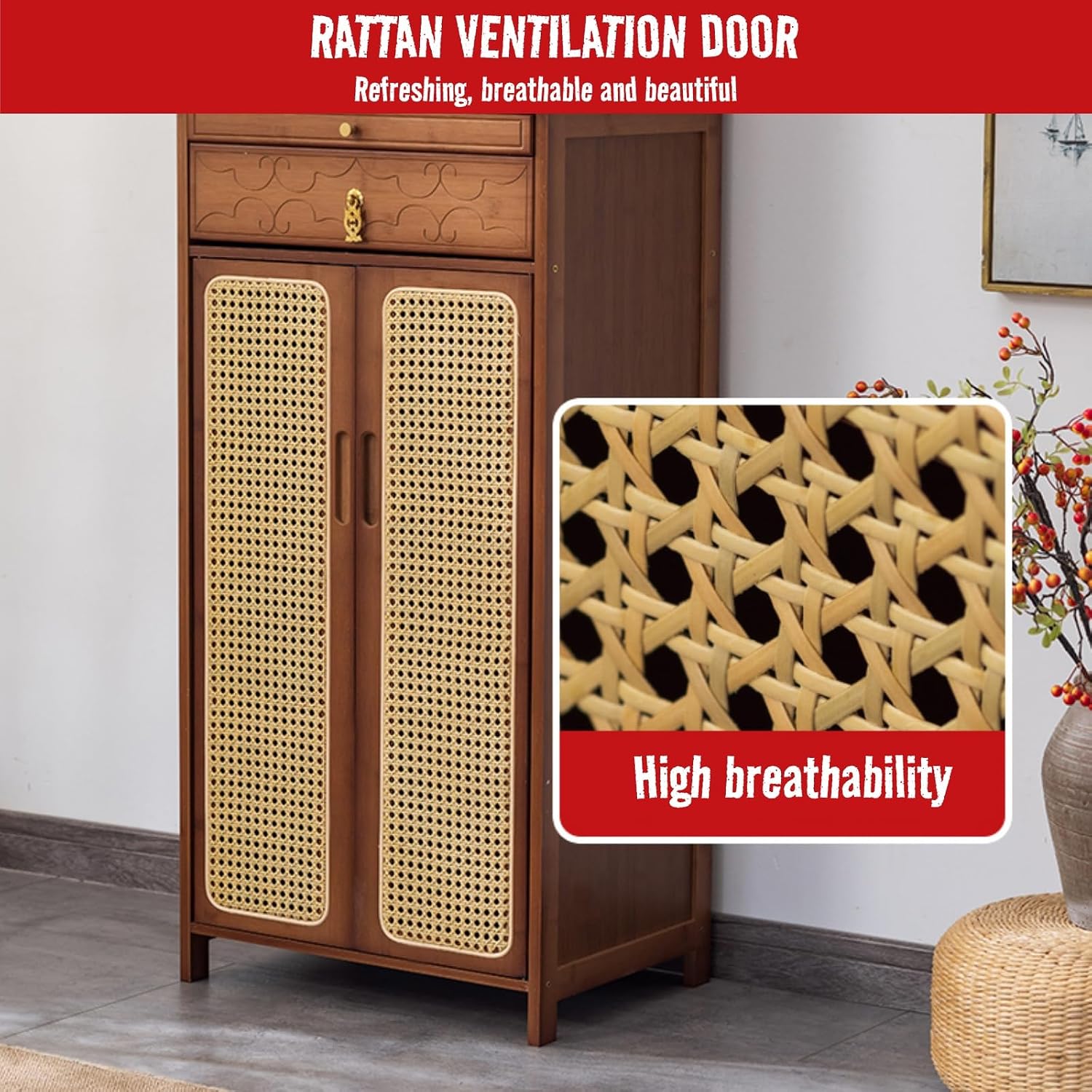Altar Table with Double Door Storage & Layered Shelf,Chinese Style Buddhist Shrine Cabinet for Home Temple,Meditation Display Table with Vintage F Original Color L60xW38xH185cm/23.6x15x72.8in