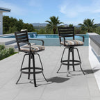 Pellebant Outdoor Bar Stools Set of 4 with Sunbrella Cushion, 29.5" Aluminum Swivel Bar Height Stool Chairs with Back & Footrest, Rust-Proof Patio Bartools for Deck Lawn Garden,Milano Char